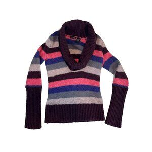 Moda International Women's Chunky Wide Neck Tunic Sweater Stripes Size M